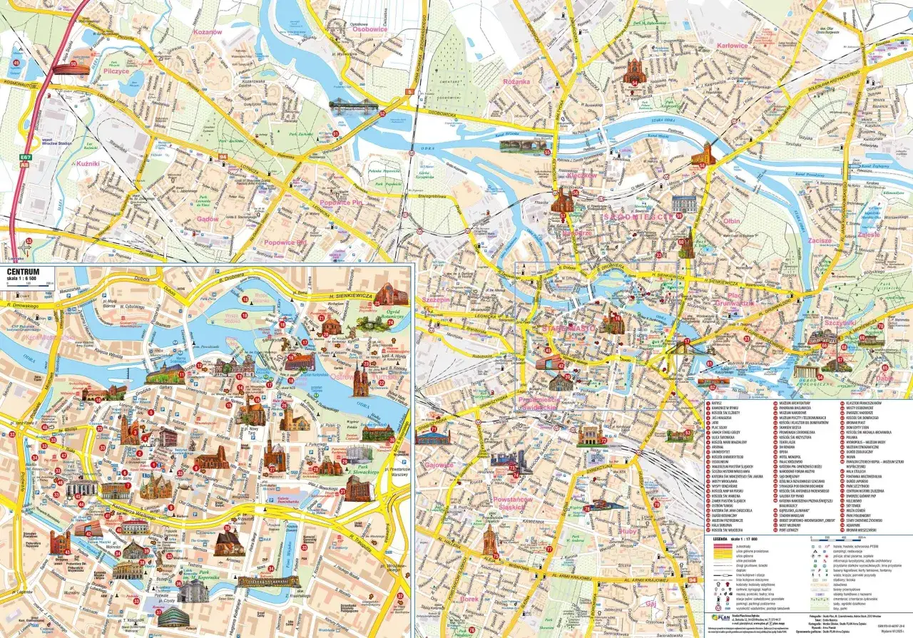 Mapa Wrocławia z zaznaczonymi placówkami medycznymi