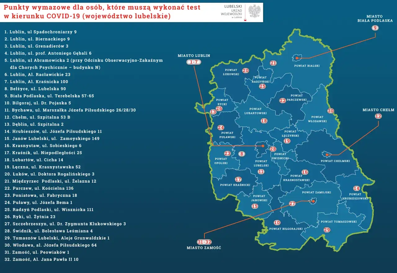 Mapa punktów pobrań COVID Polska